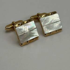 Vtg Gold-Tone Mother of Pearl Square Cufflinks